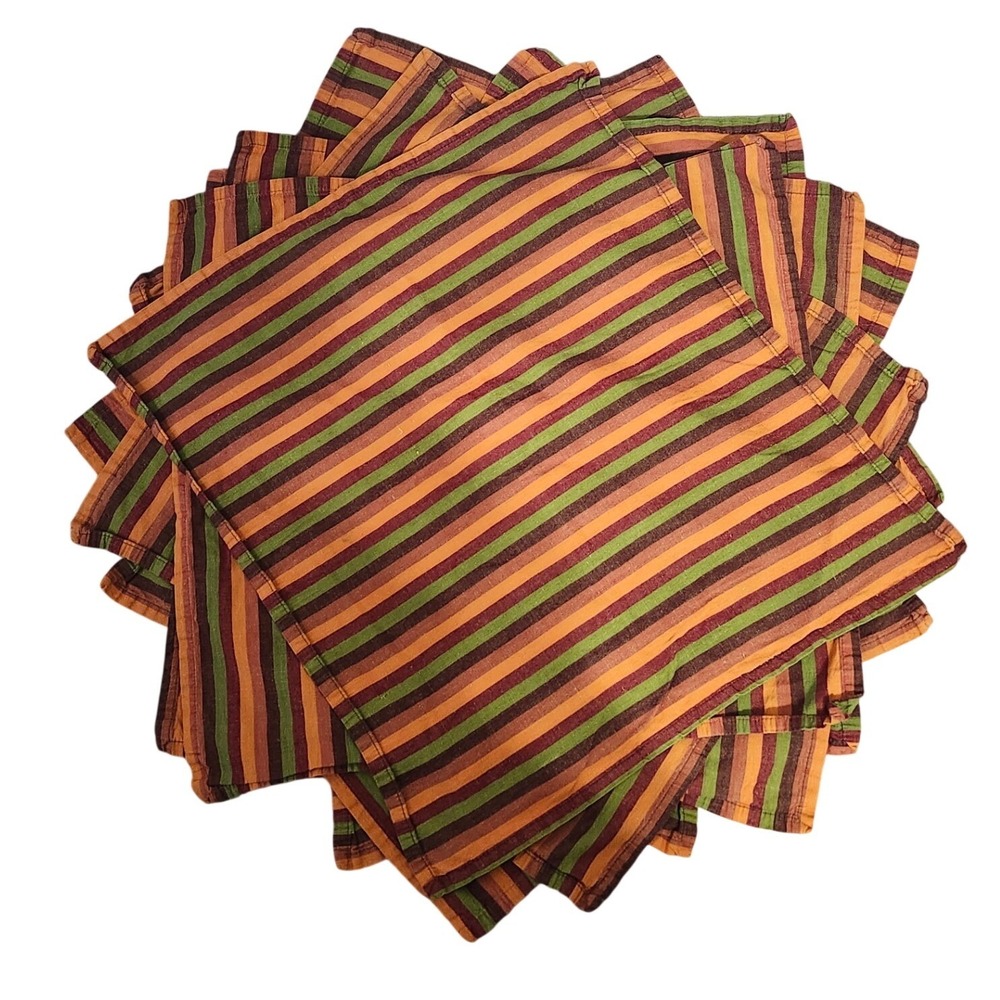 Crate‎ & Barrel Bamboo Satillo Stripe Cloth Napkins Set of 8 Brown Orange 21in